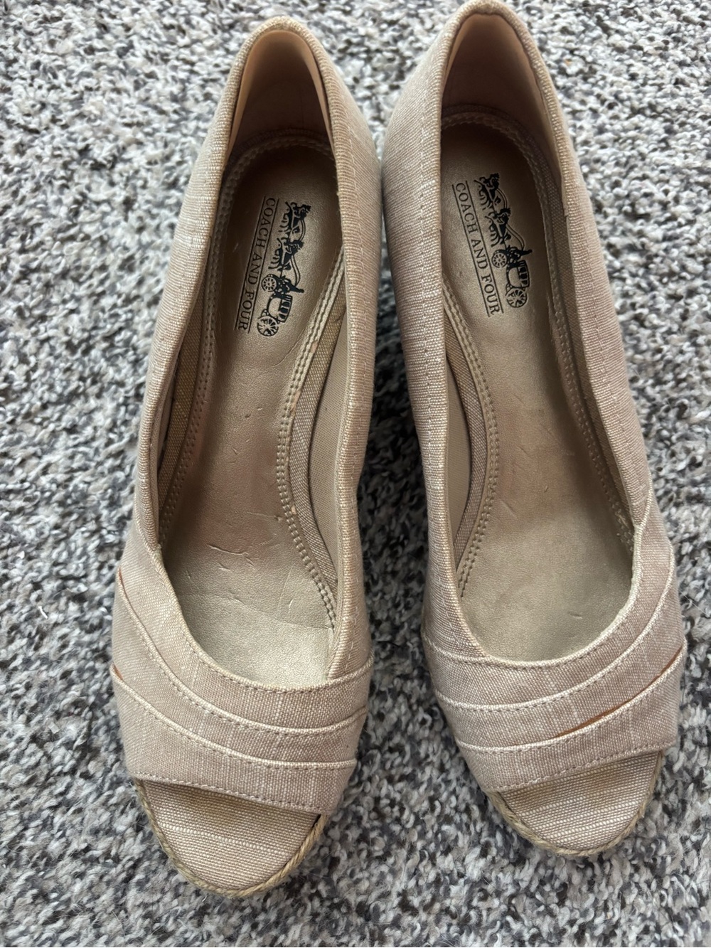 Coach Women's Tan Linen Peep-Toe Wedges